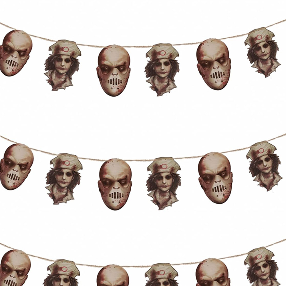 Shatchi Halloween Chopped Bloody Faces Garland Scary Horror Cut-Outs Bunting Banner 240cm Image 3