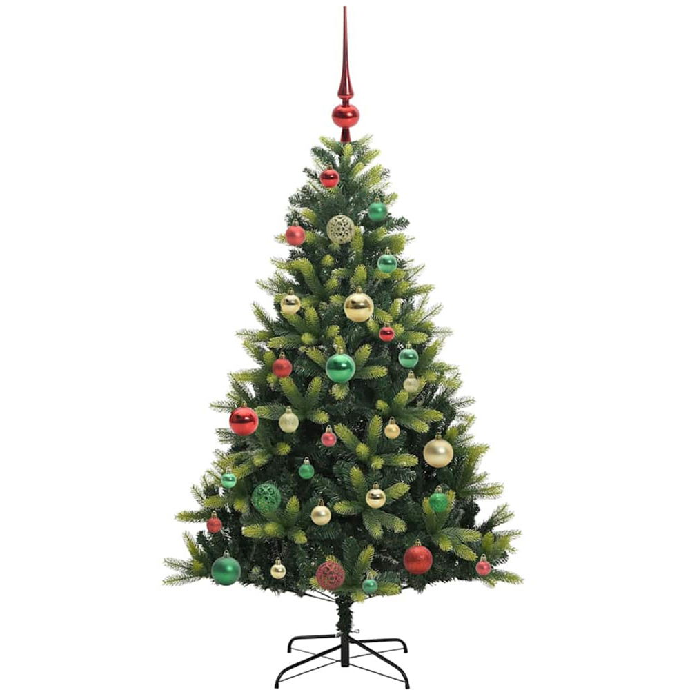 vidaXL Pre-Lit Multicolour Baubles Green Artificial Hinged Christmas Tree 4ft Image 4