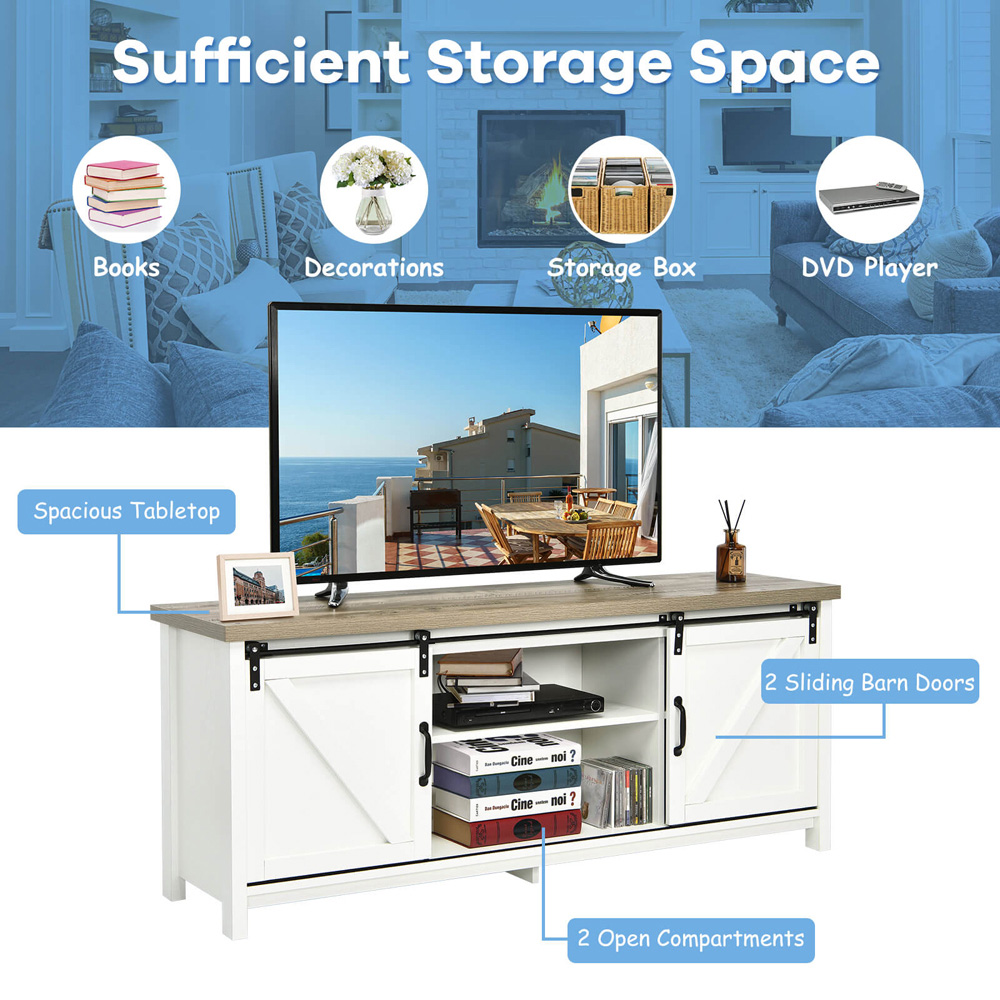 Costway 2 Door 2 Shelf White TV Unit Image 7
