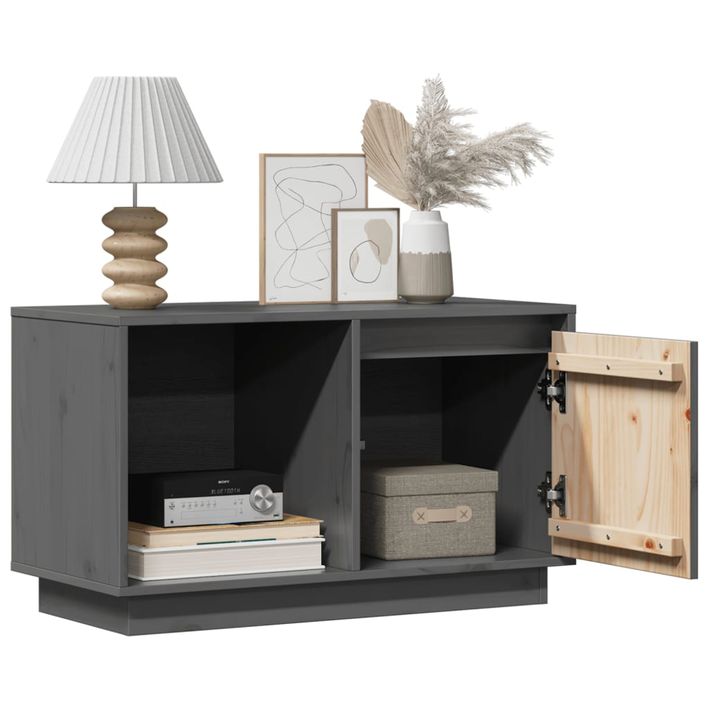 vidaXL Single Door Single Shelf Grey Solid Pine Wood TV Cabinet Image 3