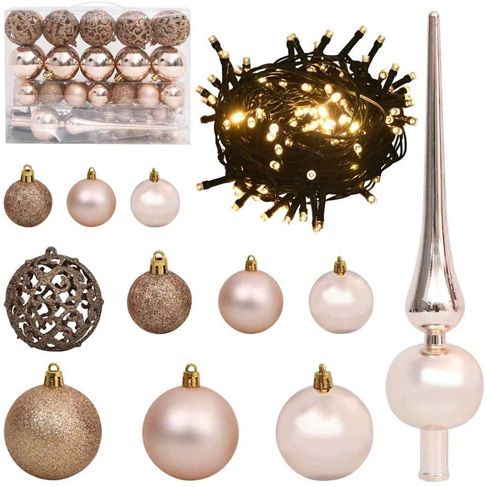 vidaXL Pre-Lit Rose Gold Baubles Green Artificial Christmas Tree 4ft Image 3