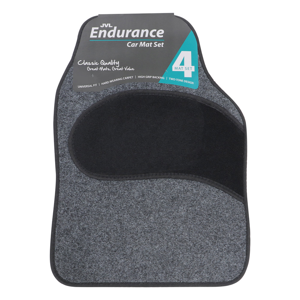 JVL Endurance Grey 4 Piece Carpet Car Mat Set Image 1
