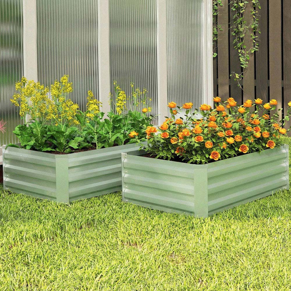 Outsunny Light Green Raised Garden Bed with Metal Stakes Set of 2 Image 8