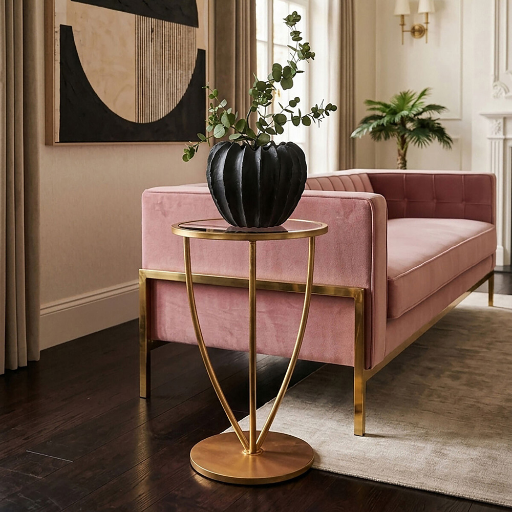Premier Housewares Marcia Gold Frame Side Table with Mirrored Top Image 3