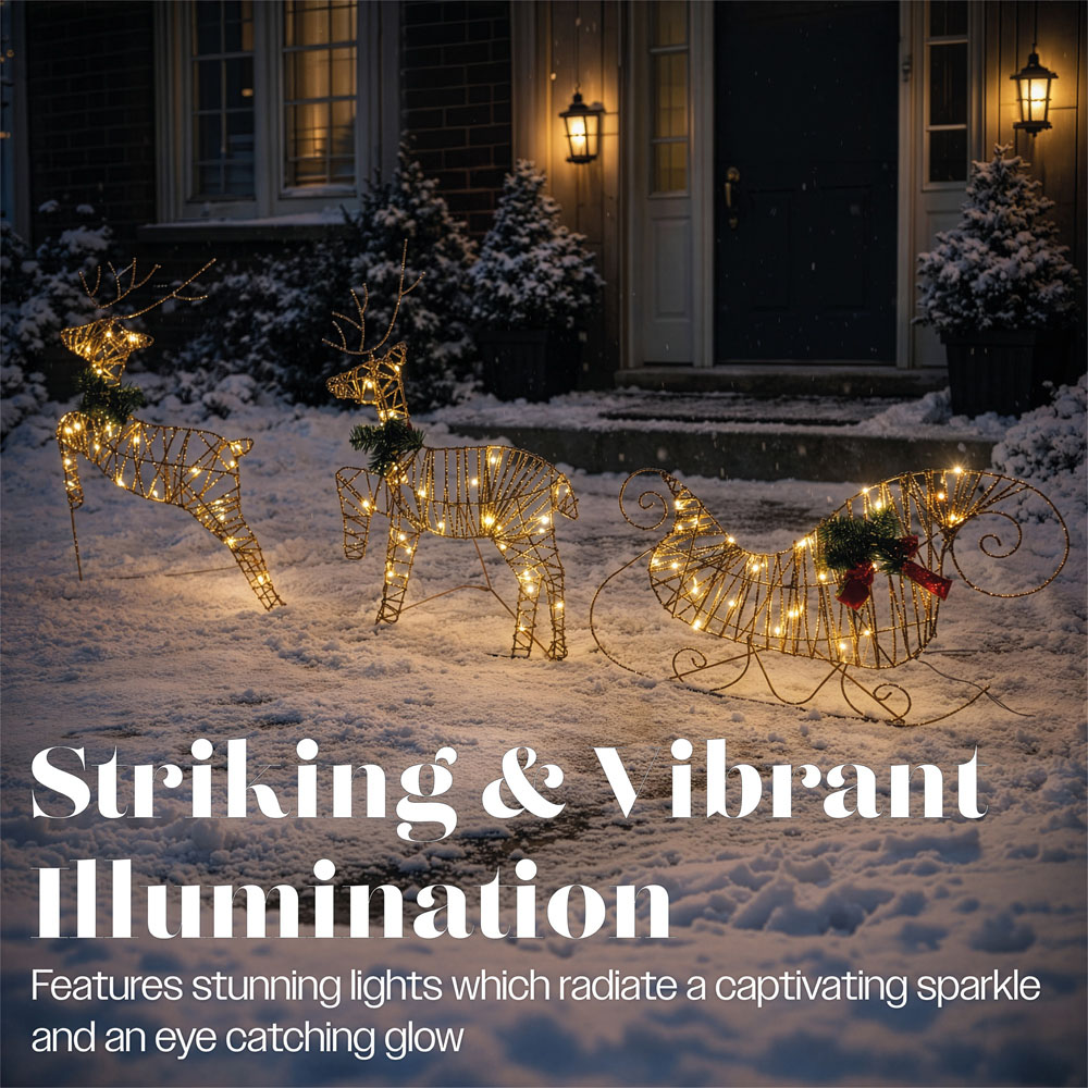Xmas Haus Rose Gold Light Up Reindeer and Sleigh Christmas Decoration Image 6