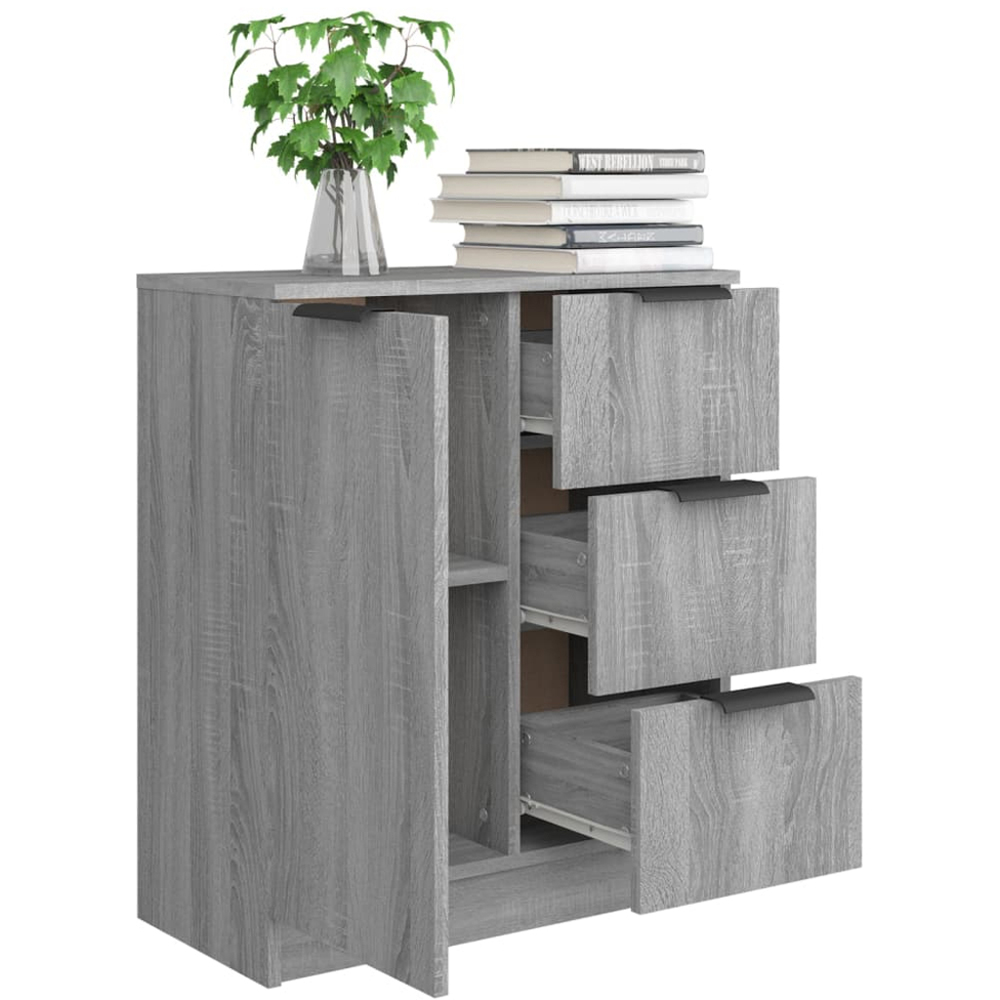 vidaXL Single Door 3 Drawer Grey Sonoma Wooden Sideboard Image 3