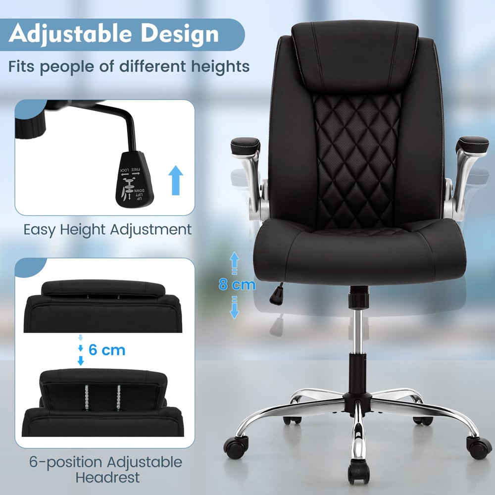 Costway Black PU Leather Office Chair with Adjustable Headrest Image 3