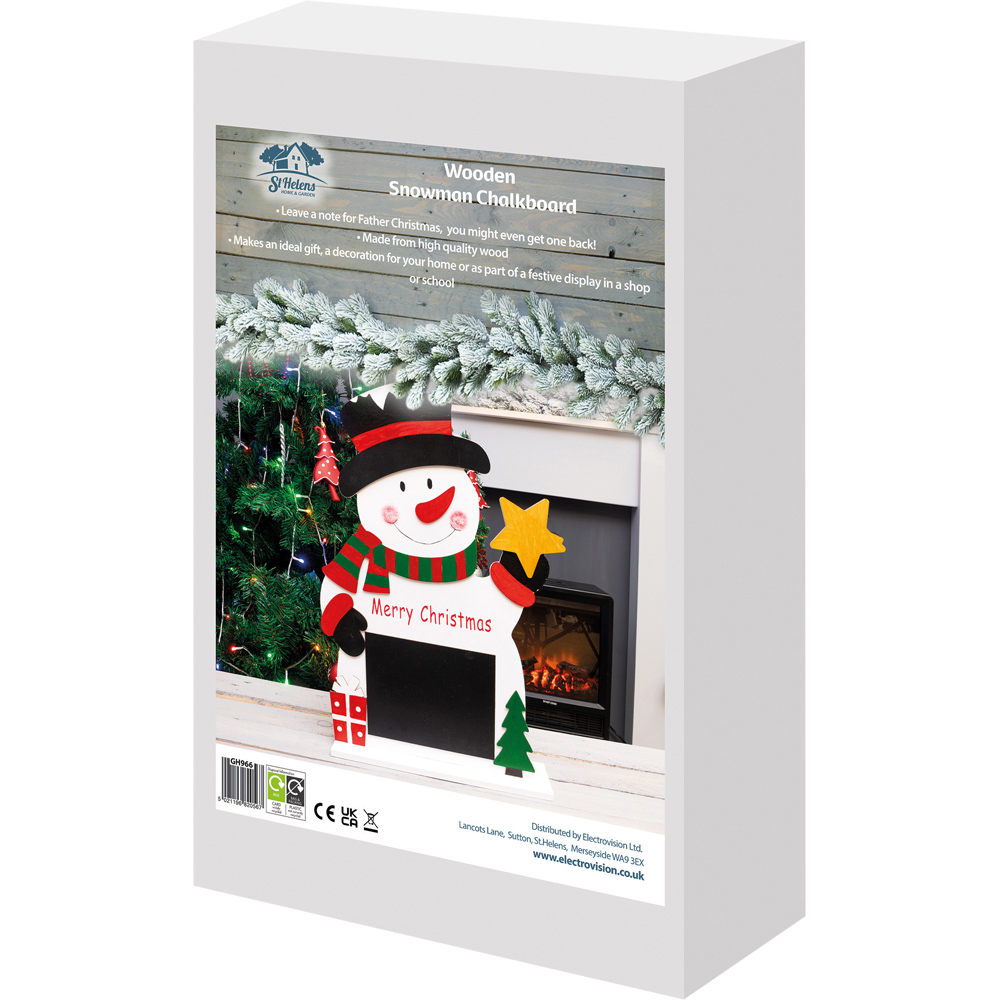 St Helens Wooden White Snowman on Stand with Chalkboard Image 7