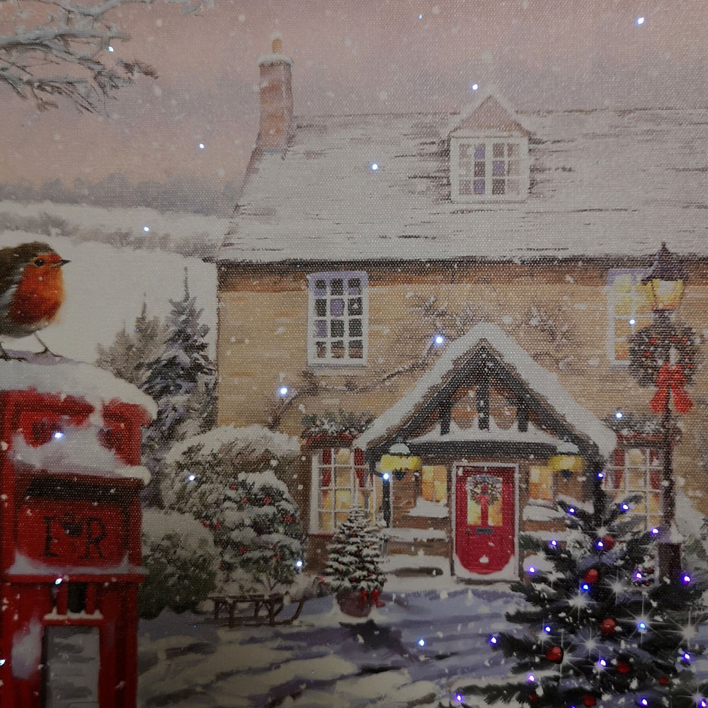 Samuel Alexander Snowy Christmas Robin Scene Light Up Wall Art 40 x 40cm Image 3