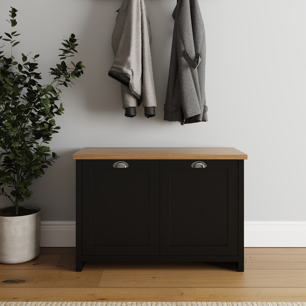 GFW Lancaster Black and Oak Shoe Storage Image 7