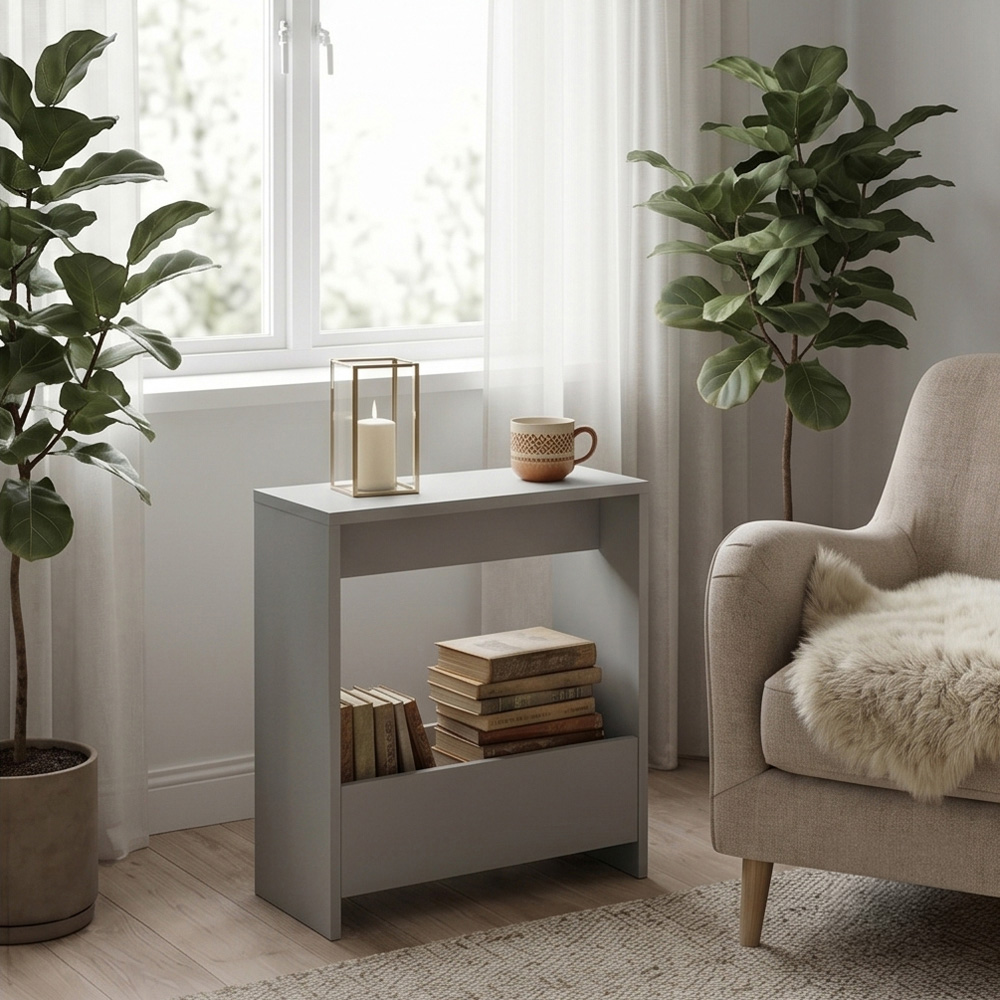 Shefa Line Focus Single Shelf Grey Slim Side Table Image 5