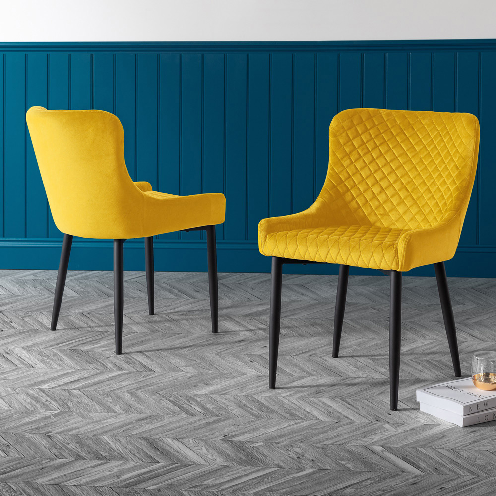 Julian Bowen Luxe Set of 2 Mustard Velvet Dining Chair Image 6