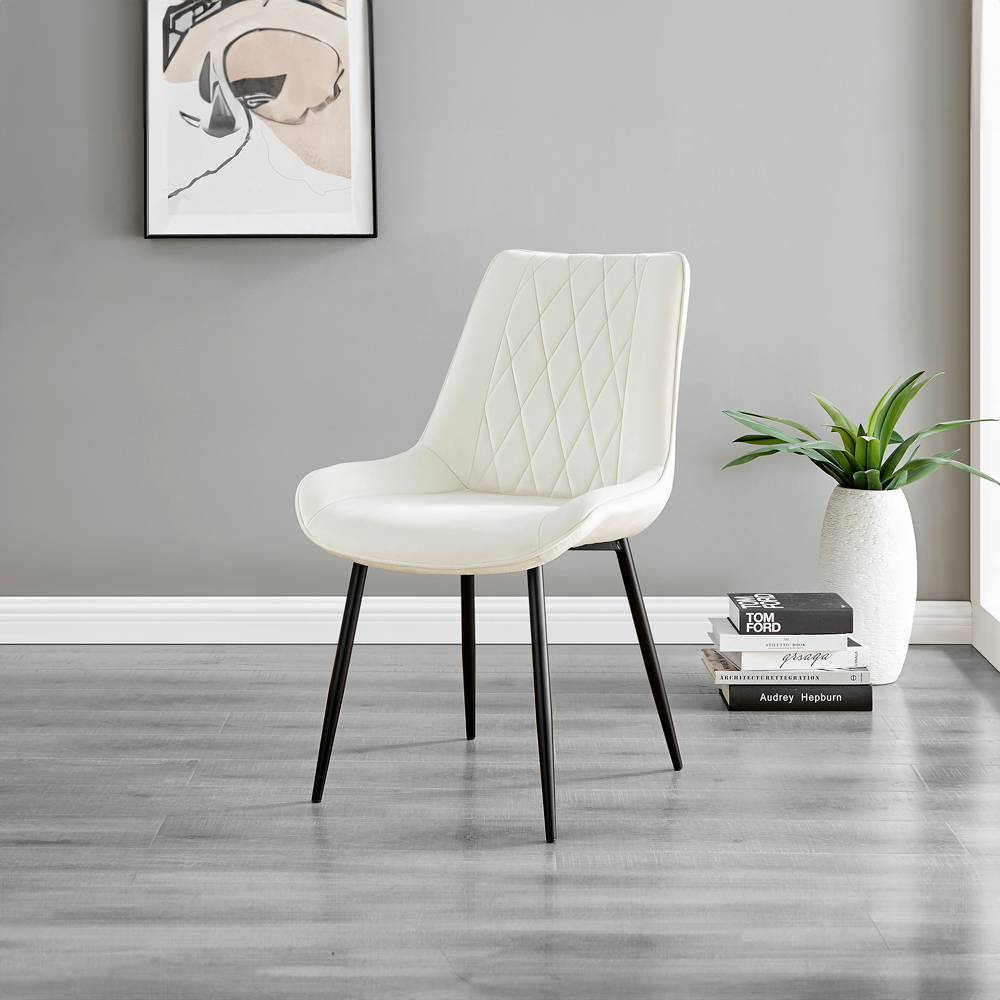 Furniturebox Cesano Set of 2 Cream and Black Velvet Dining Chair Image 6