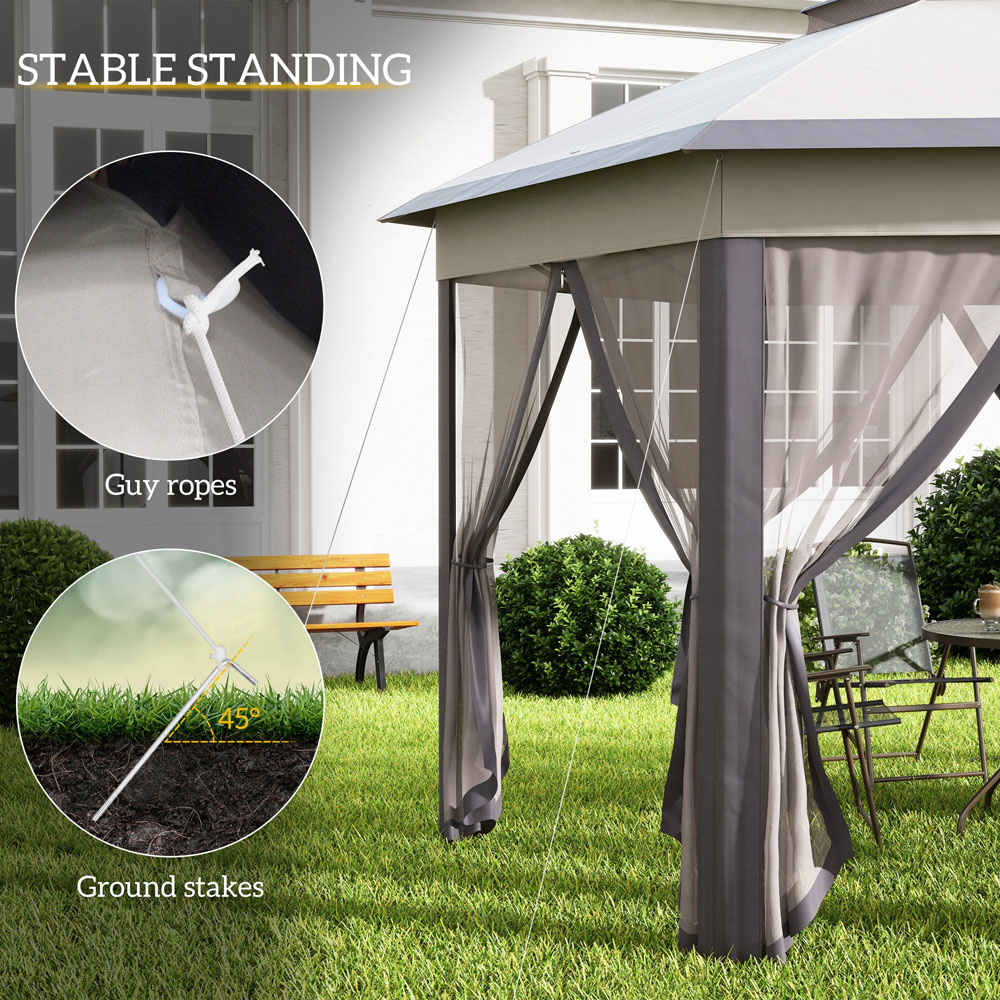 Outsunny 4 x 4m Beige Hexagon Marquee Patio Gazebo with Sides Image 5