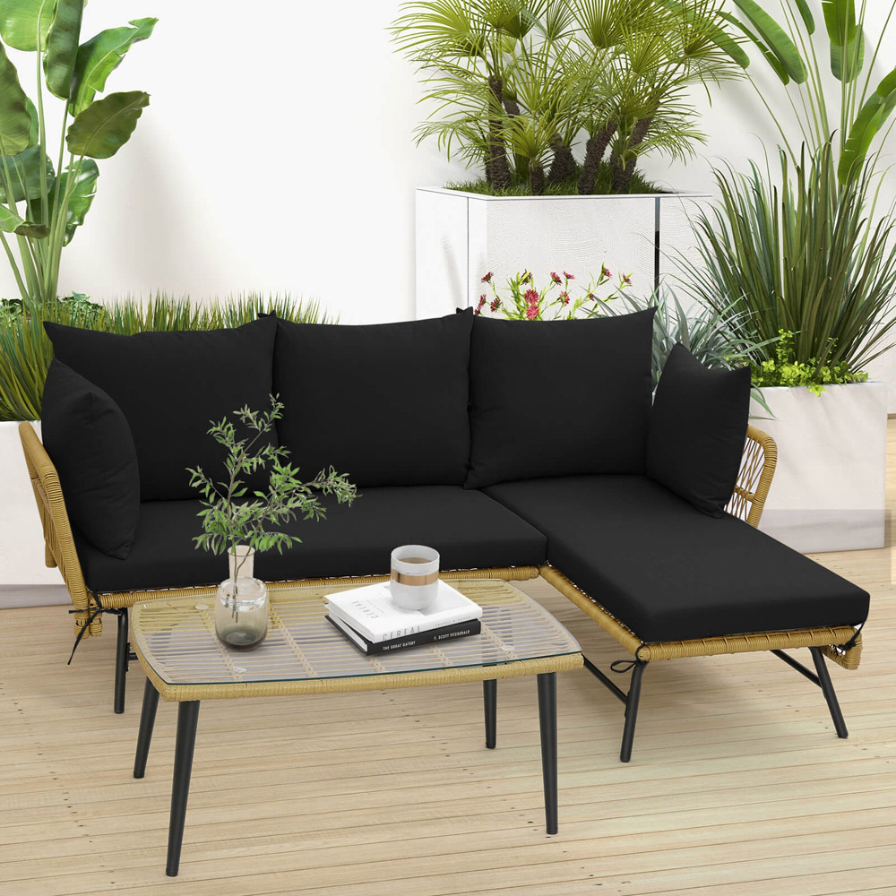 Costway 4 Seater Black L Shaped Patio Conversation Set Image 3