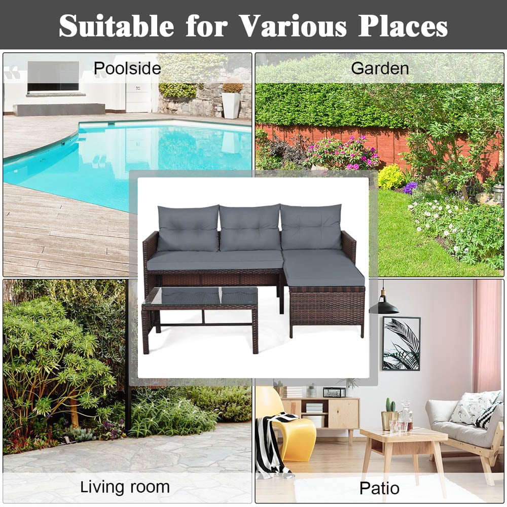 Costway 3 Seater Bistro Set with Cushion Grey Image 5