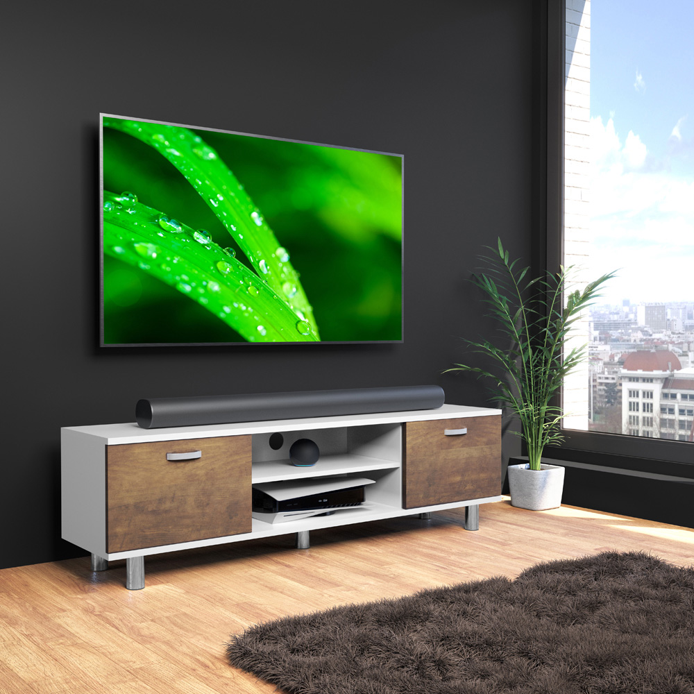 AVF Omaha 2 Door 2 Shelf Walnut and White TV Unit Image 9