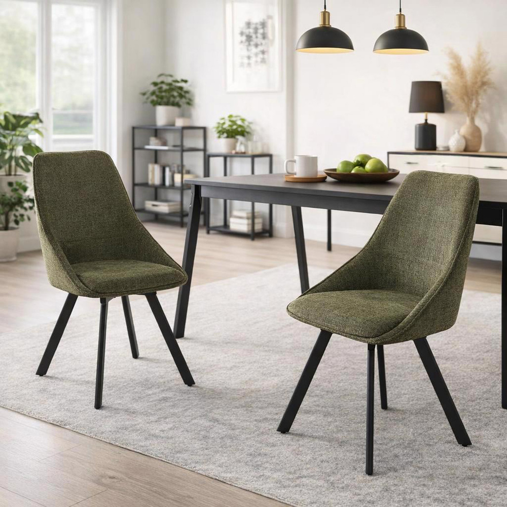 FWStyle Myla Set of 2 Green Chenille Upholstered Swivel Dining Chair Image 5