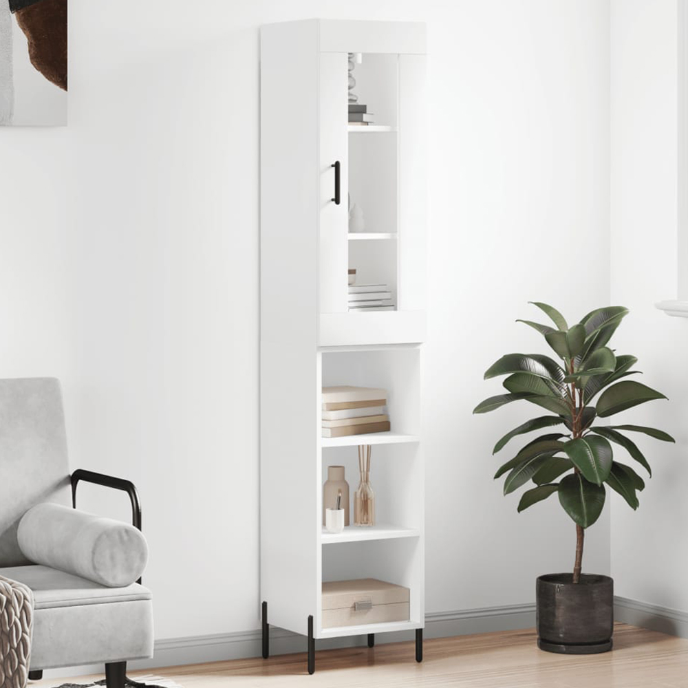 vidaXL Single Door 6 Shelf White Highboard Image 1