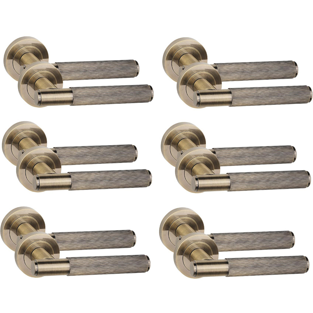 Golden Grace Antique Brass Straight T-Bar Linear Door Handle Set 6 Pack Image 1