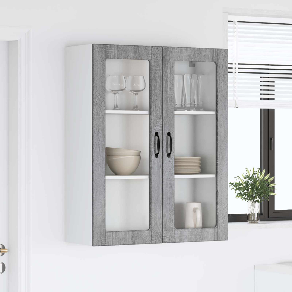 vidaXL 2 Glass Door Grey Sonoma Kitchen Wall Cabinet Image 9