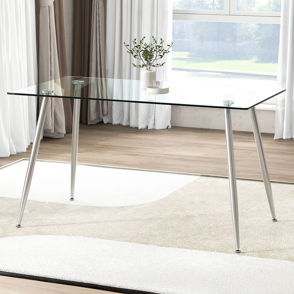 Costway 4 Seater Tempered Glass Top Dining Table Silver Image 1