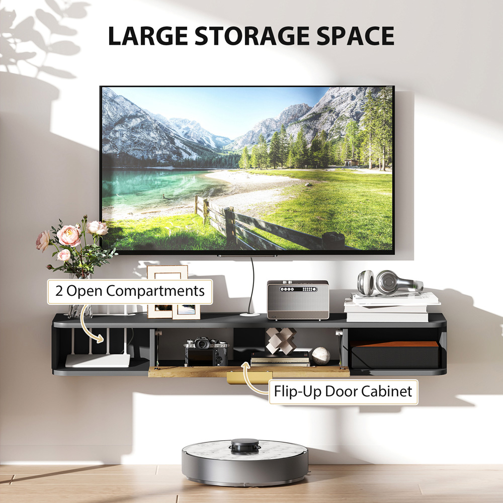 HOMCOM Single Door 2 Shelf Grey Floating TV Unit with Storage Image 7