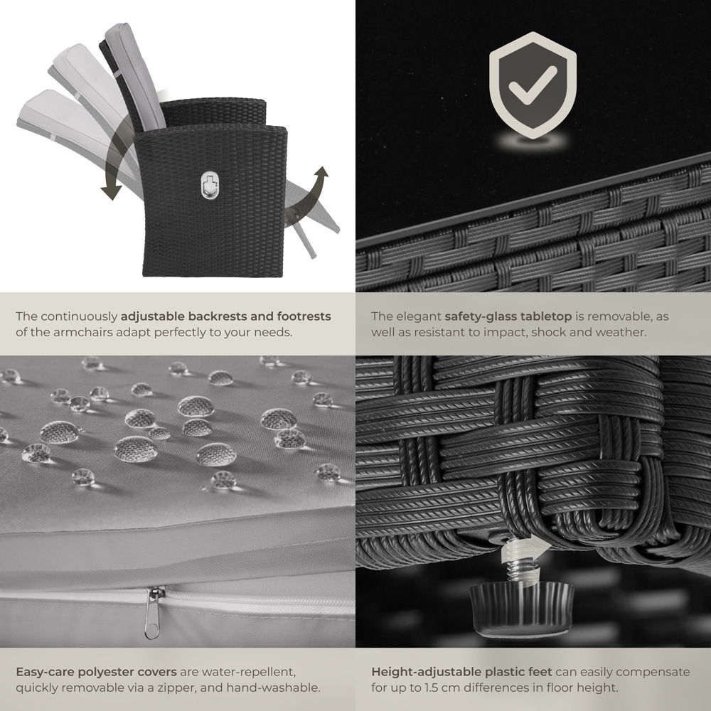 tectake Bari 6 Seater Black Rattan Reclining Garden Lounge Set Image 5