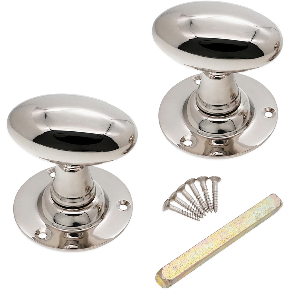 Spira Brass Polished Nickel Oval Mortice Door Knob 2 Pack Image 4