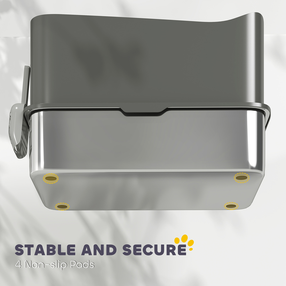 PawHut Dark Grey Stainless Steel Enclosed Cat Litter Box with Metal Litter Tray Image 7