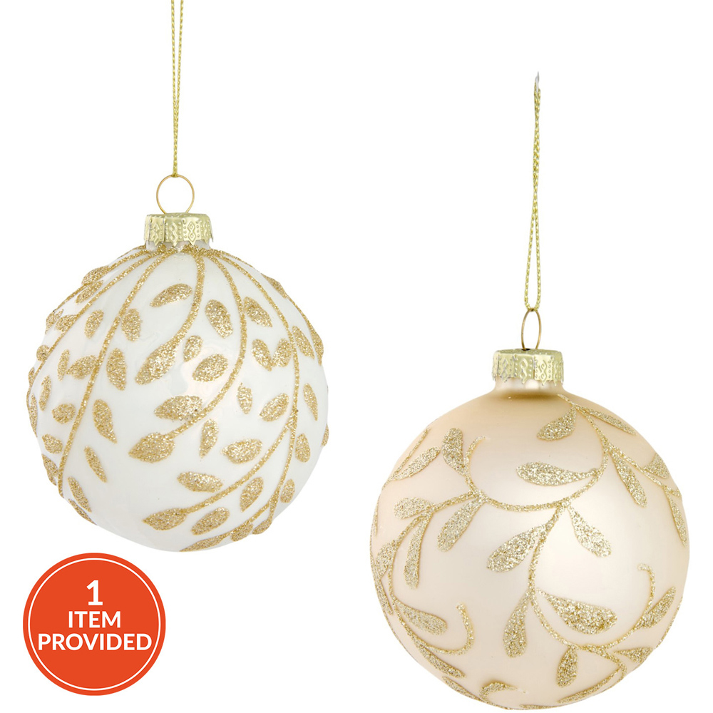 Ivory Glitter Leaf Bauble Image 1