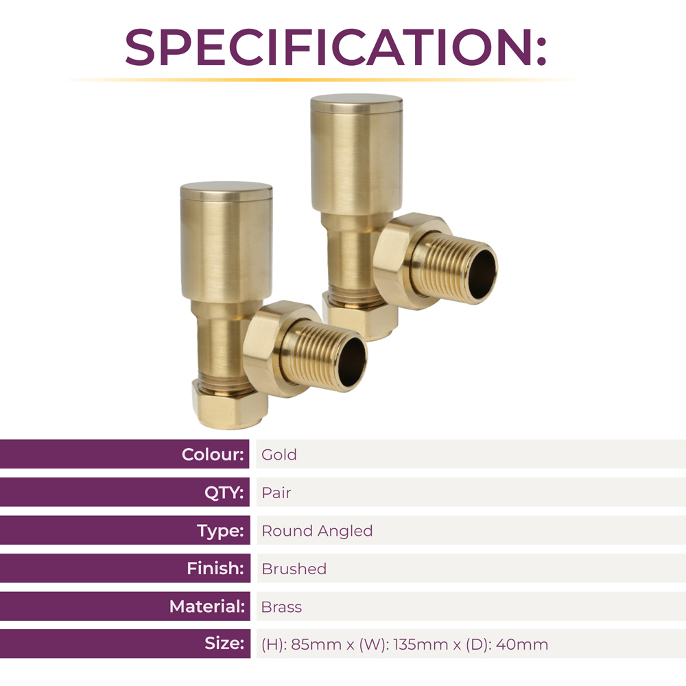 Go Bathrooms Gold Angled Radiator Valves 15mm 2 pack Image 4