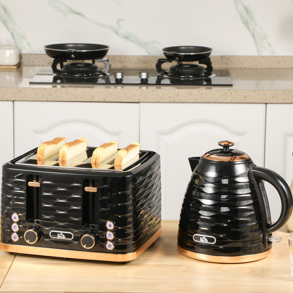 HOMCOM 800-162V70BK Black 1.7L Kettle and 4 Slice Toaster Set Image 2