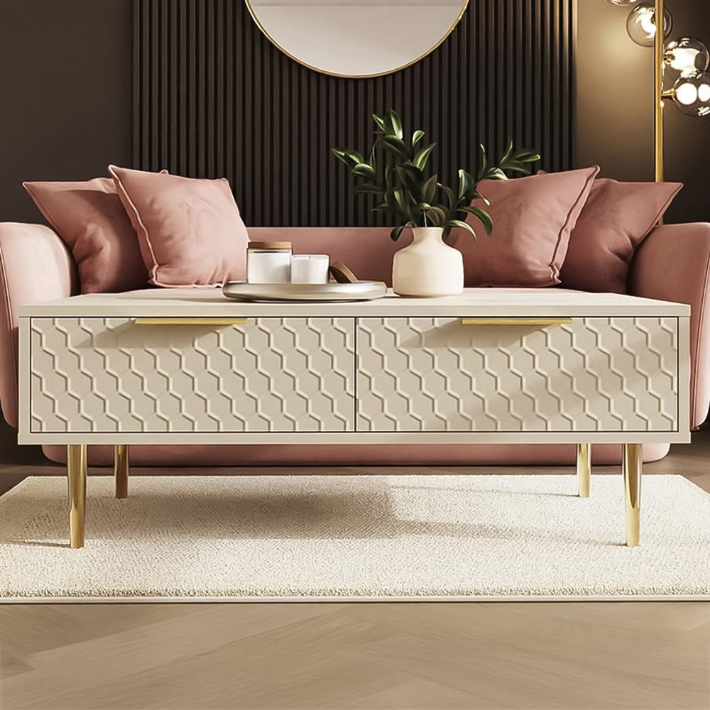 GFW Azariah 2 Drawer Ivory Coffee Table Image 1