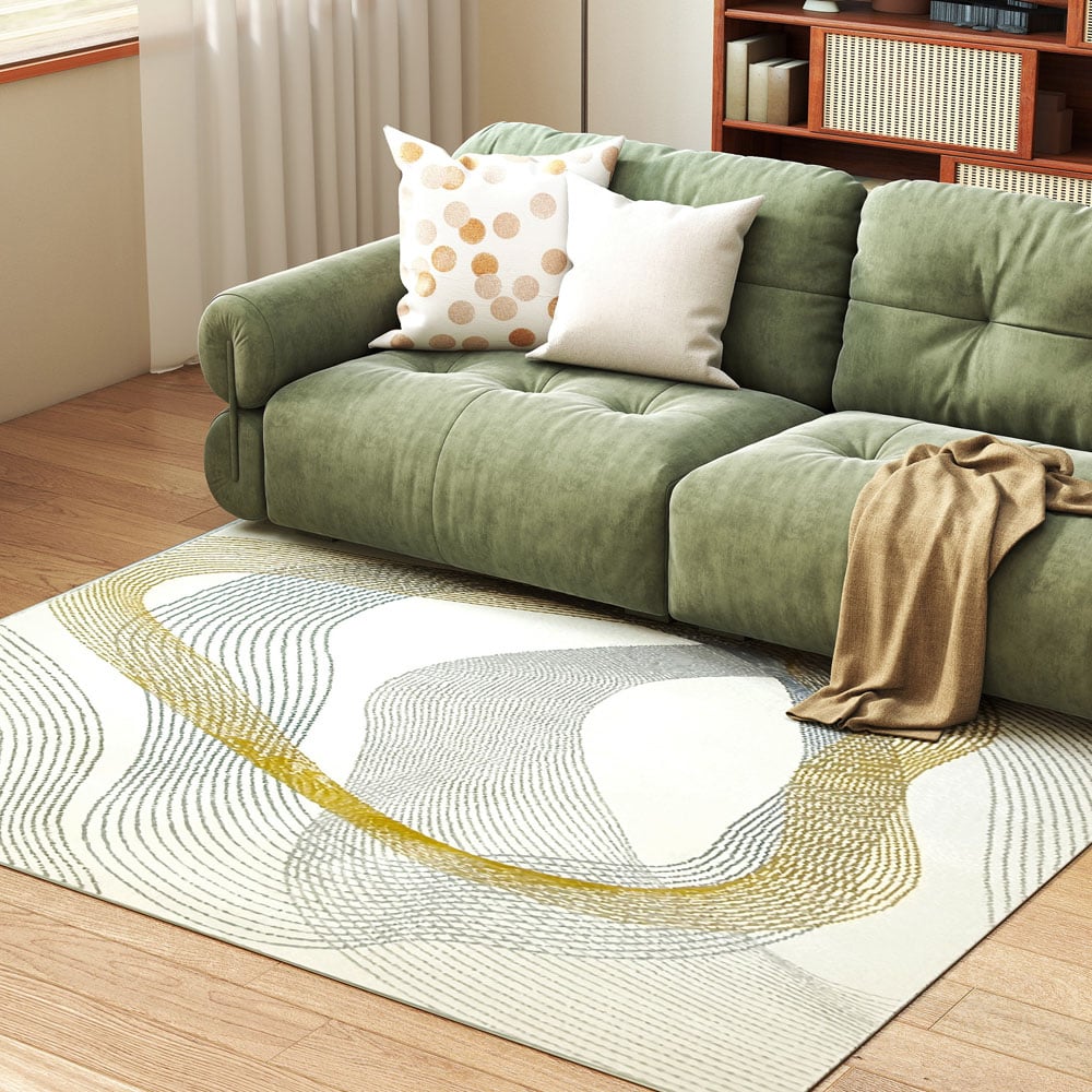 HOMCOM Cream White Flowing Lines Allergy Friendly Rug 170 x 120cm Image 2