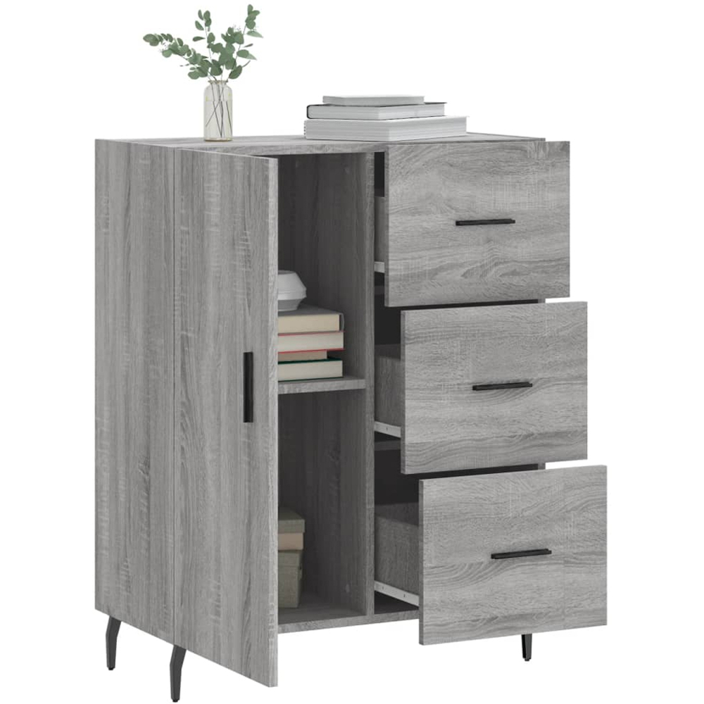 vidaXL Single Door 3 Drawer Grey Sonoma Sideboard Image 4