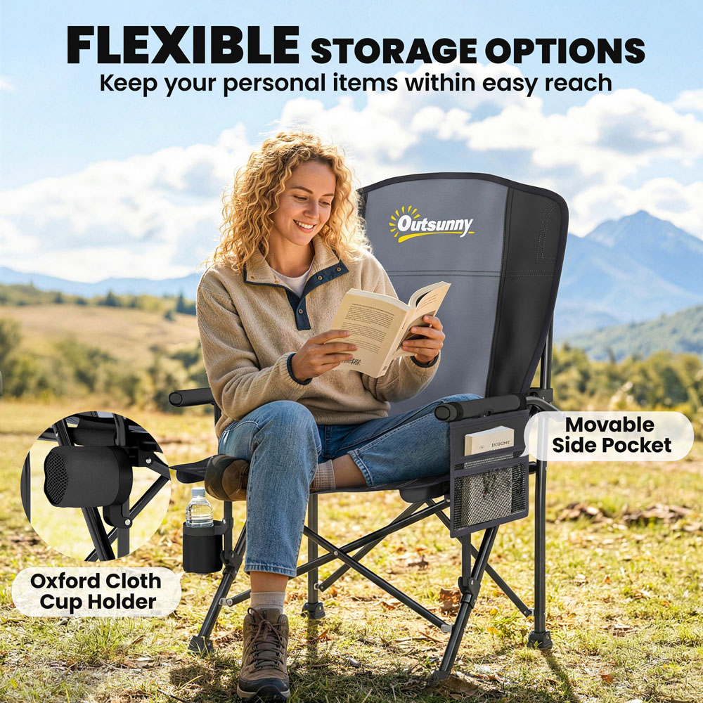 Outsunny Black Padded Foldable Camping Chair with Side Pocket Image 6