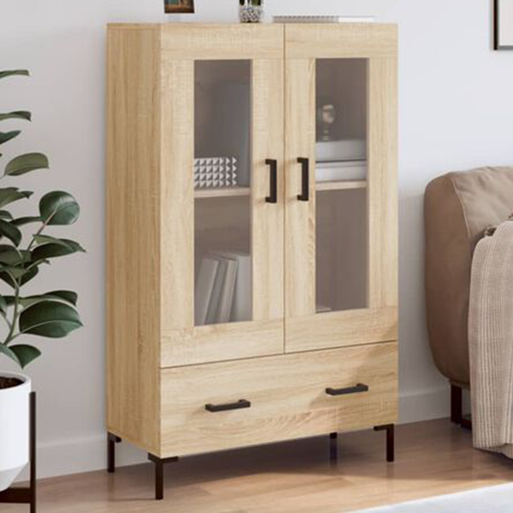 vidaXL 2 Glass Door Single Drawer Sonoma Oak Highboard Image 1