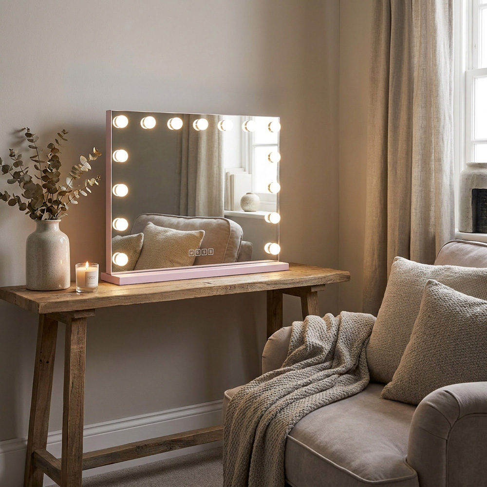 Hollywood LED Wireless Vanity Mirror Pink Image 2