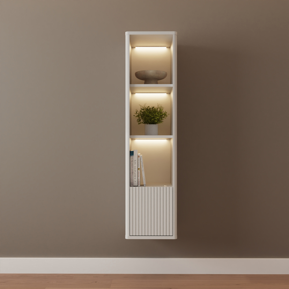 GFW Mateo Single Door 3 Shelf White Wall-Mounted LED Display Unit Image 8