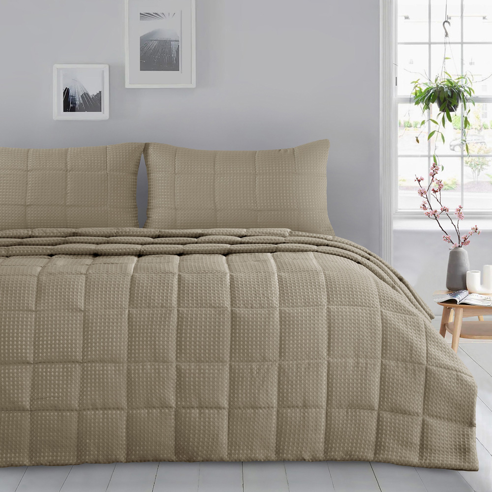 Velosso Waffle Natural Weave Bedspread Set 235 x 235cm Image
