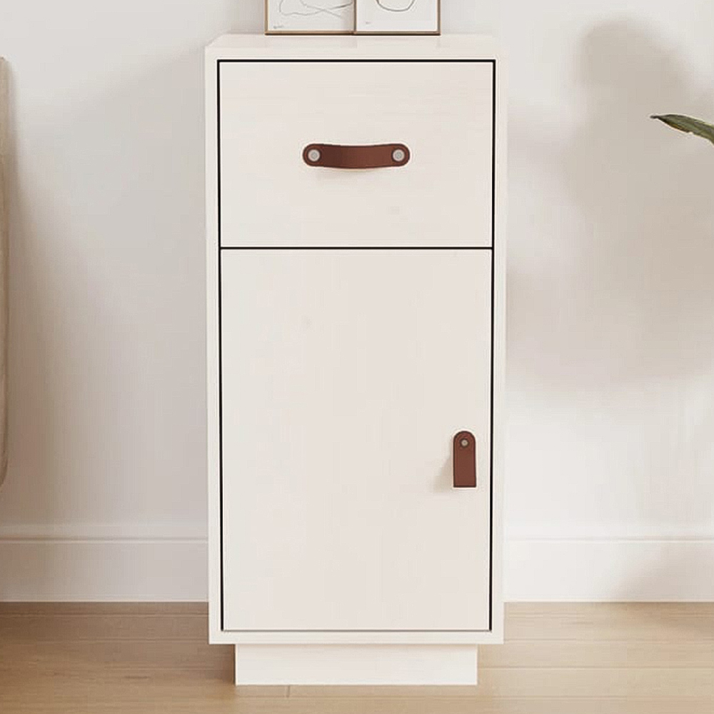 vidaXL Single Drawer 2 Shelf White Pine Wood Sideboard Image