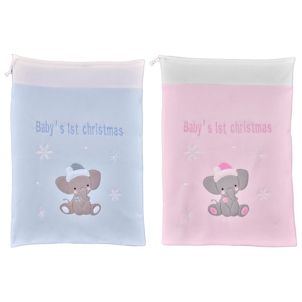 Single Baby's 1st Christmas Elephant Present Sack in Assorted styles Image 1