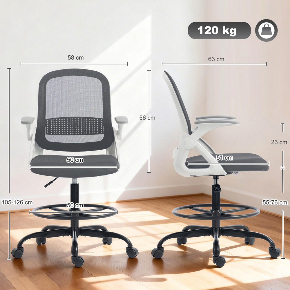 Portland Grey Mesh Swivel Office Chair with Flip-up Armrests Image 8