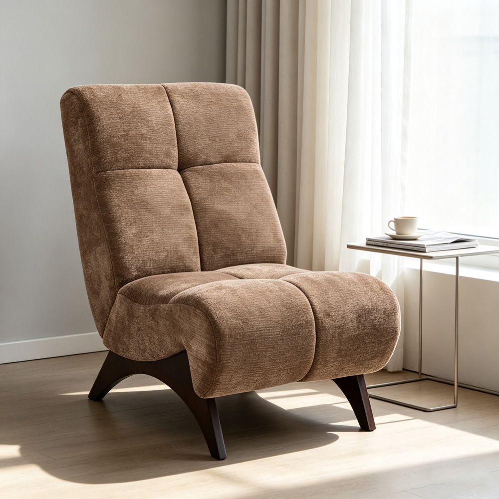 Living and Home Brown Chenille Quilted Backrest Lounge Chair Image 7