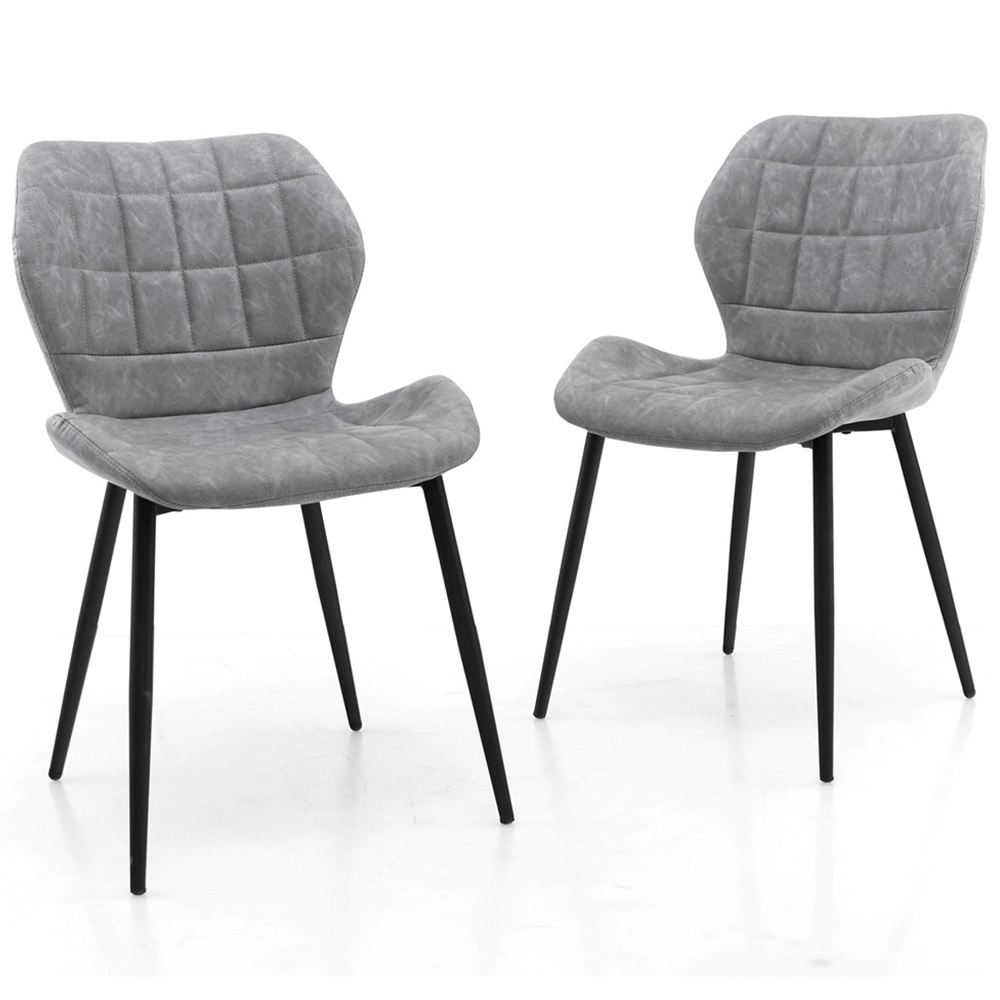 Costway Set of 2 Grey Padded Back Retro Dining Chairs Image 2