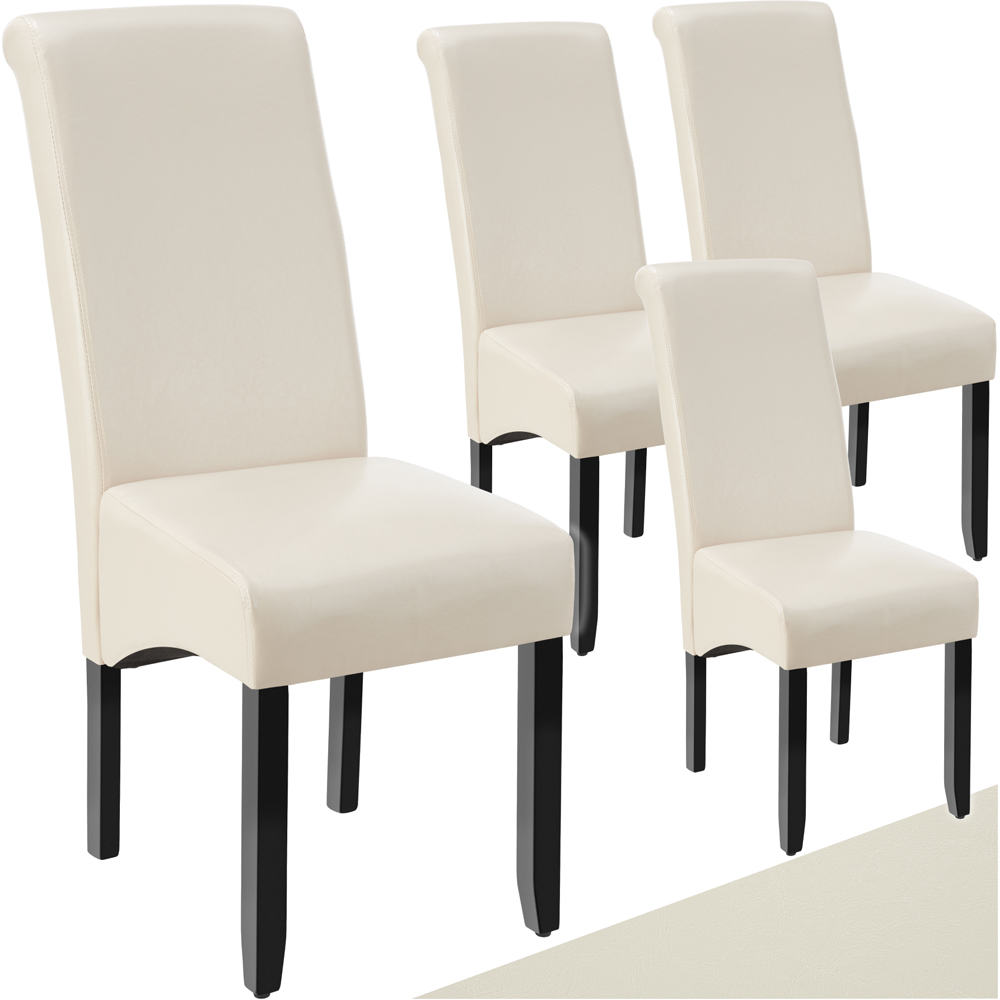 tectake Set of 4 Cream Faux Leather High Backrest Dining Chair Image 2