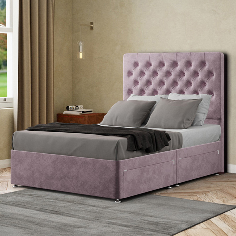 Portland Winchester Small Double Blush Plush Divan Bed with 2 Drawers and Headboard Image 1