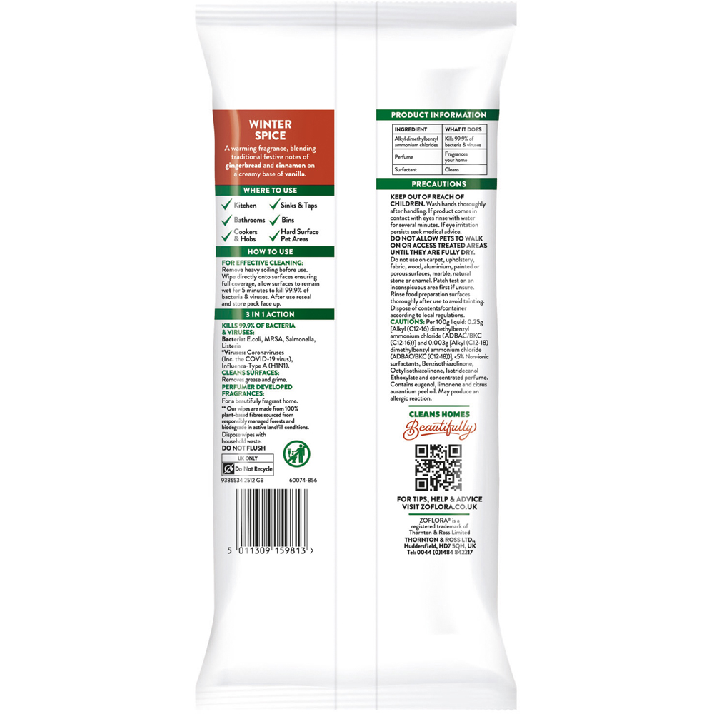 Zoflora Antibacterial Cleaning Wipes  Winter Spice 96 Image 2