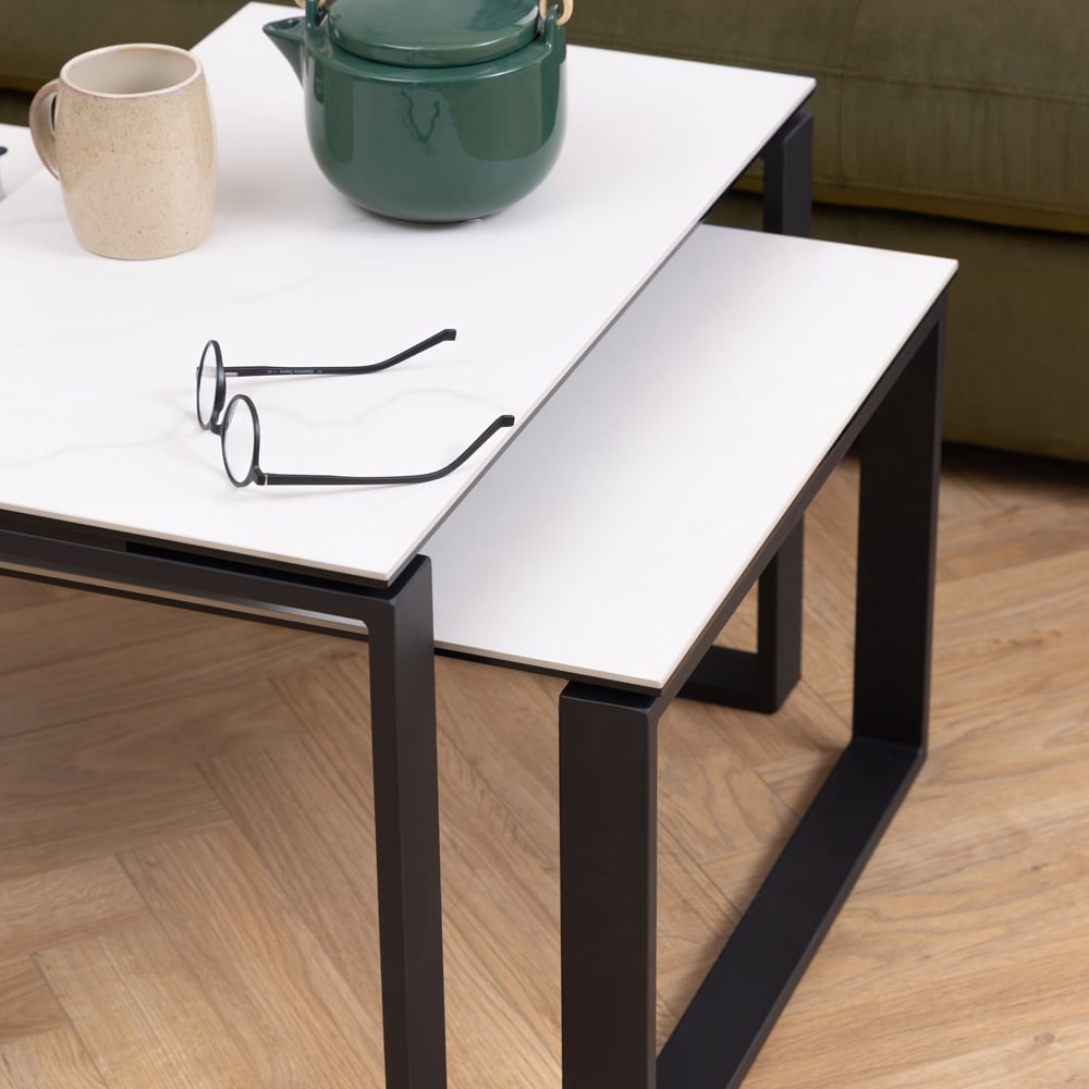 Florence Katrine White Ceramic Akranes Top Coffee Table Set of 2 Image 9